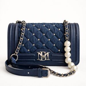 Badgley Mischka  Designer Diamond Quilted  Women's Crossbody Bag With Pearls NWT